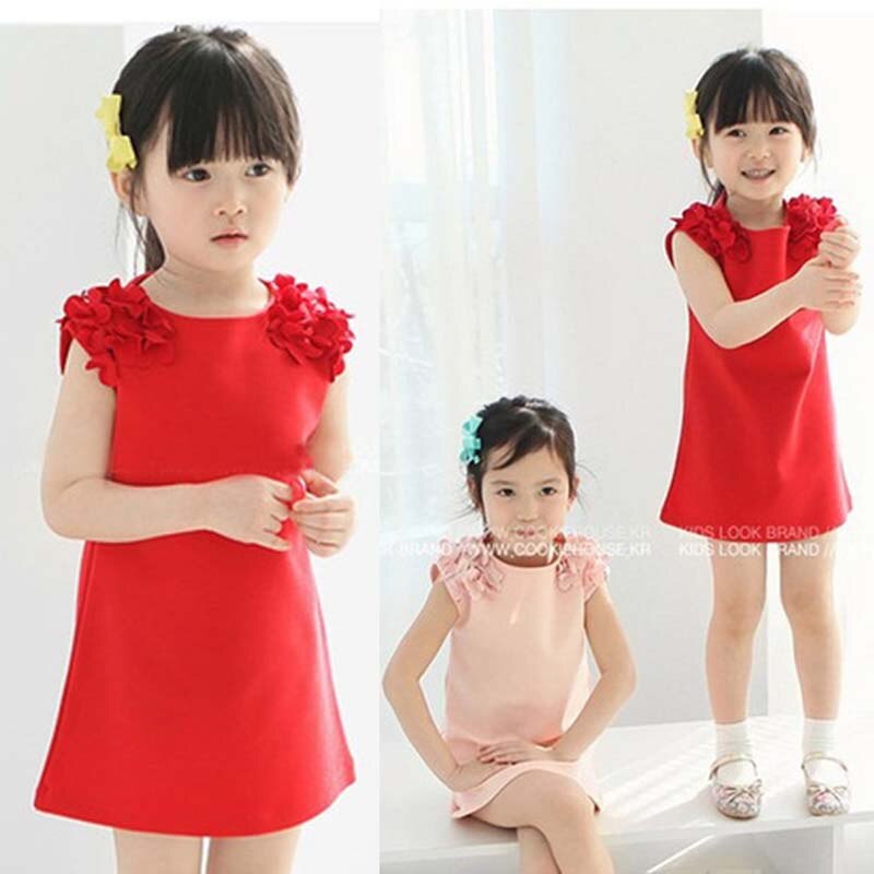cleanance Kids Girls Dress flowers shoulder vest dress princess dress Fashion children's New clothes