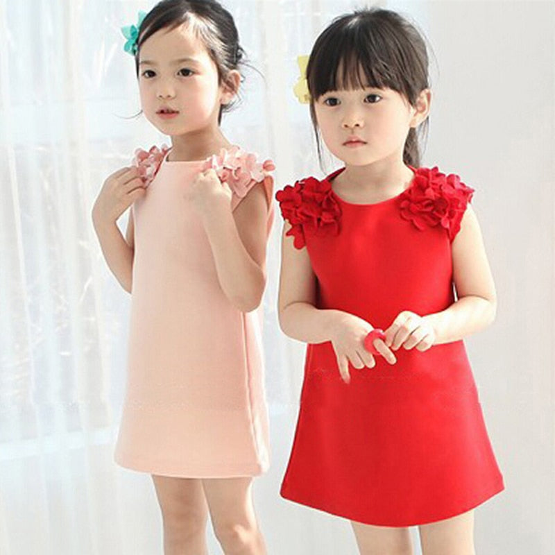 cleanance Kids Girls Dress flowers shoulder  vest dress princess dress Fashion children's New clothes