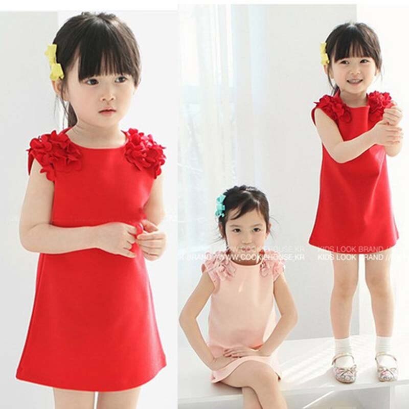 cleanance Kids Girls Dress flowers shoulder  vest dress princess dress Fashion children's New clothes