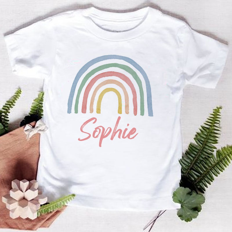 Personalised Rainbow with Name T-Shirt Children for Boys Girls Clothes Custom Kids Shirts Child Baby Tees Tops Toddler T Shirts