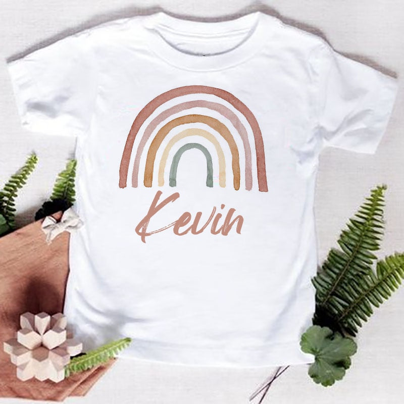 Personalised Rainbow with Name T-Shirt Children for Boys Girls Clothes Custom Kids Shirts Child Baby Tees Tops Toddler T Shirts